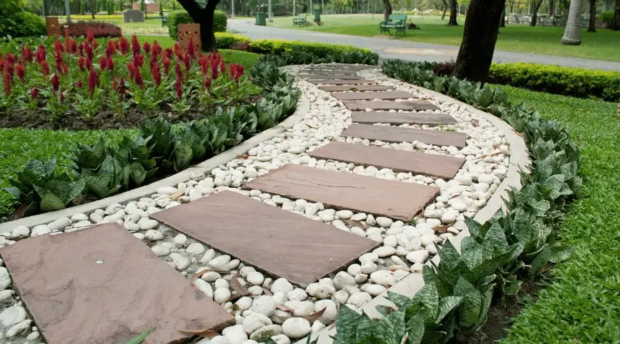 pebbled curving garden path